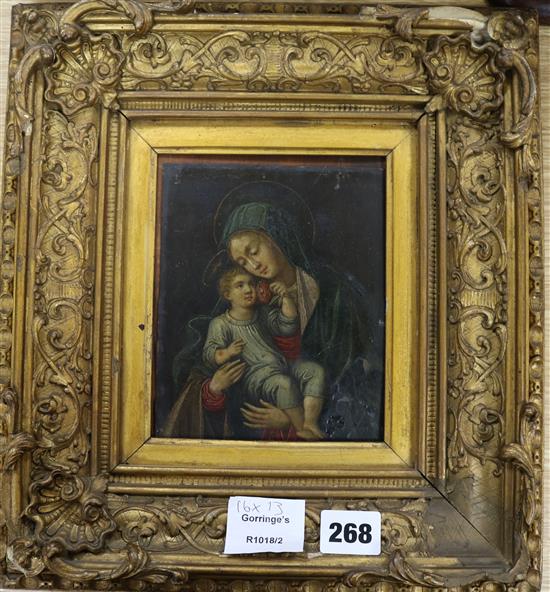 Continental oil on zinc, Virgin and child, 16 x 13cm